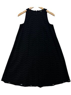 Ann Taylor Women's Cotton Eyelet Halter Dress Sleeveless Back Zip Size 0 Black